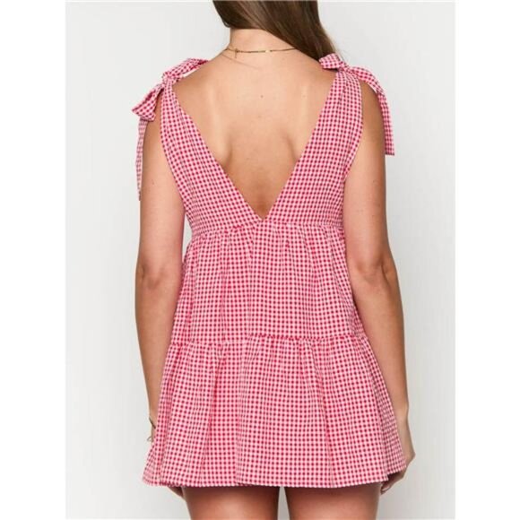 Gingham Tie Shoulder Mini Dress - Picture 3 of 7